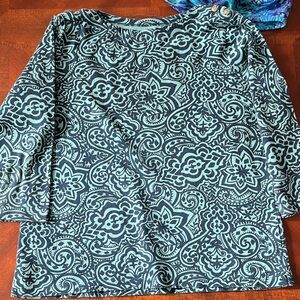 Lands' End blue and Green Floral Blouse